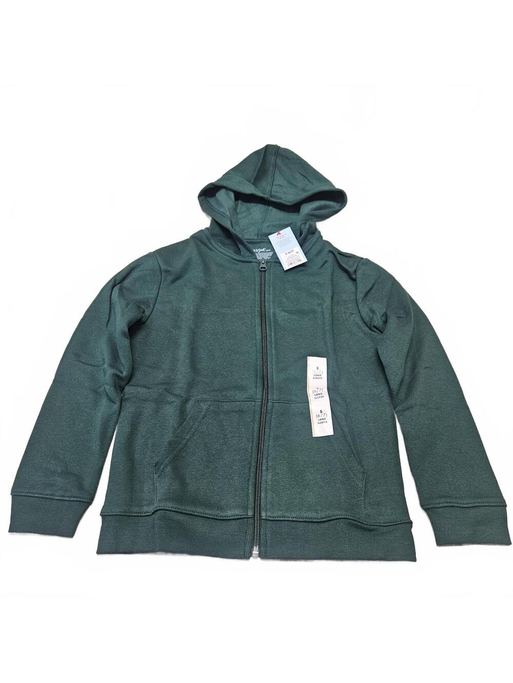 New Cat & Jack Dark Green Full Zip Hooded Sweatshirt Kids Size S 6/7